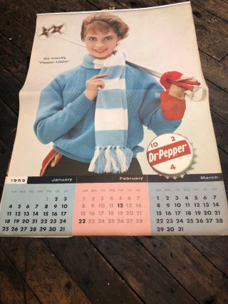Vintage Dr Pepper 1959 Calendar Sign Coca Cola Pepsi 7up Orange Crush Pinup Girl