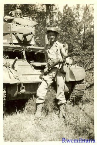 Port.  Photo: At Ready Us Rifleman Posed By M3 Stuart Light Tank In Woods