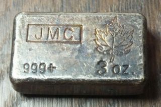 Rare Vintage Jmc Johnson Matthey 3 Oz Poured Silver Bar Loaf.  999 C27