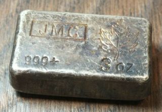 Rare Vintage JMC Johnson Matthey 3 oz Poured Silver Bar Loaf.  999 C27 2