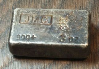 Rare Vintage JMC Johnson Matthey 3 oz Poured Silver Bar Loaf.  999 C27 3