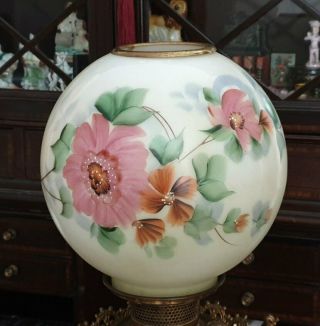 VINTAGE BANQUET OR GWTW BALL OIL LAMP SHADE H/P FLOWERS 4
