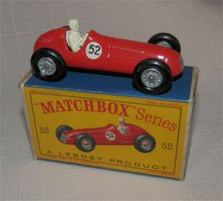 Rare.  Wire Wheel.  Red.  60s.  Lesney.  Matchbox 52.  Maserati.  Racing Car, .  Indy.  F1.  Mintboxd