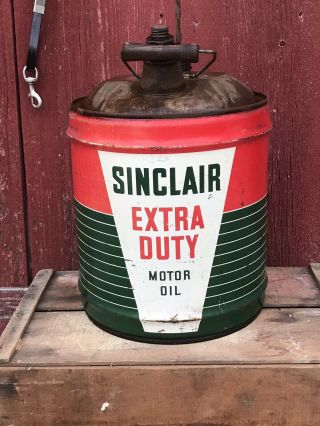 Vintage 5 Gallon Sinclair Gas Station Motor Oil Dino Advertising Metal Can