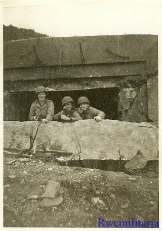 Victorious Us Troops Posed W/ Captured German Bunker; Normandy,  France (1)