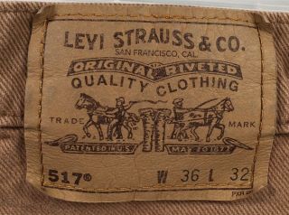 Vintage Brown/Tan Levi ' s 517 Orange Tab Jeans 36x32 (Mea 35x32) Made in USA 3