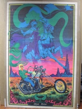 Vintage Velvet Black Light Poster 1971 Flocked Ghost Rider Inv G1271