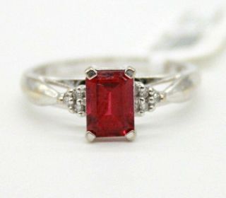 10k White Gold Vintage Ruby & Diamonds Engagement Ring.  Size 7