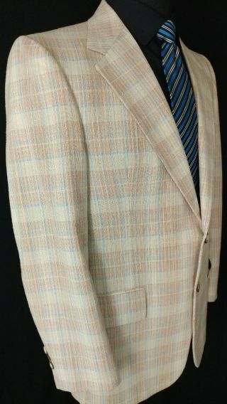 Vtg Botany 500 Linen Silk 2btn SportCoat Windowpane Jacket Blue Beige Men 41/42R 5