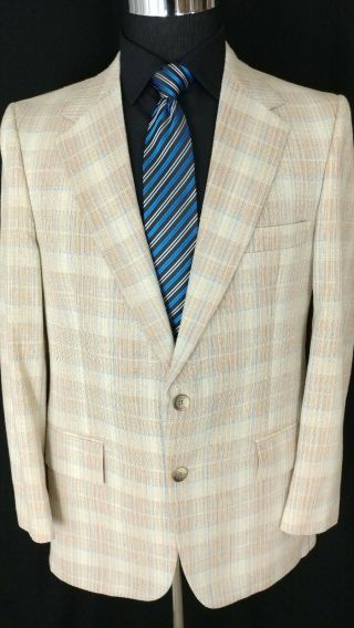 Vtg Botany 500 Linen Silk 2btn SportCoat Windowpane Jacket Blue Beige Men 41/42R 8