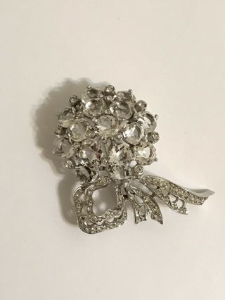 Vintage Gorgeous Art Deco Rhinestone Reja Flower Glass Brooch Pin