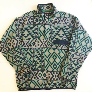 Patagonia Synchilla Mens Snap T Blue Tribal Aztec Fleece Pullover Size Large Vtg