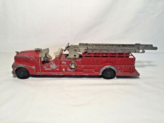 Vintage Hubley Aerial Fire Truck 520 Die - Cast Metal 1950s