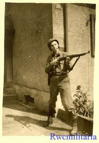 Good View Us Soldier Posed W/ M1 Garand Rifle Held At The Ready
