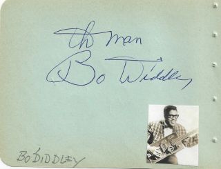 Bo Diddley - Vintage In Person Hand Signed Album Page With Image.  Rnr Hof.