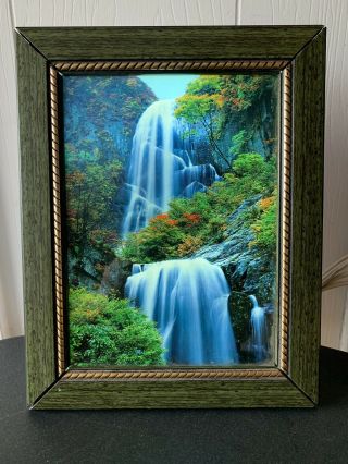 Vintage Motion,  Lighted Waterfall Framed Picture Water W/ Sound Birds 9.  5” X 12”