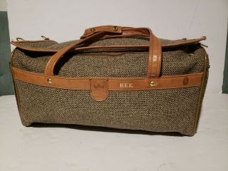 Vintage Hartmann Luggage Duffel Bag Tweed Leather Carry On Travel Weekender