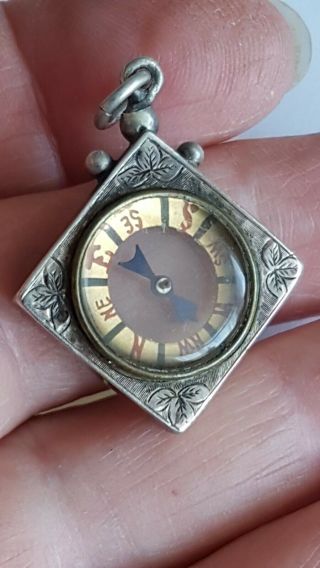 Antique Victorian Silver Compass Watch Fob Pendant Charm Chester 1895 W J Pellow