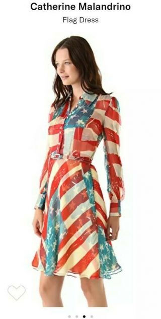 Catherine Malandrino American Flag,  Stars And Stripes Silk - Chiffon Dress.  Rare.