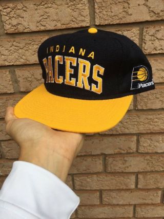 VTG 90s Indiana Pacers NBA Wool Starter Arch Snapback Hat Deadstock Ds 2