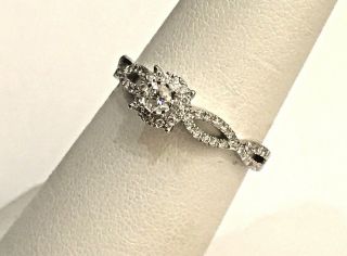 10k White Gold Halo Vintage Style Infinity Bypass Shank Engagement Ring 0.  33ct