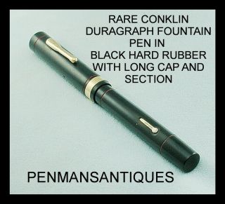 Circa 1927 Rare Conklin Duragraph Long Fountain Pen In Black Hard Rubber