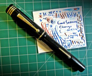 oversize Fountain Pen Good Service Black & Gold Semi Flex 8 14K Nib NiceFAT vtg 2