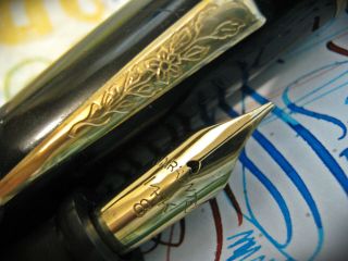 oversize Fountain Pen Good Service Black & Gold Semi Flex 8 14K Nib NiceFAT vtg 4