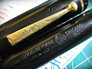 oversize Fountain Pen Good Service Black & Gold Semi Flex 8 14K Nib NiceFAT vtg 6