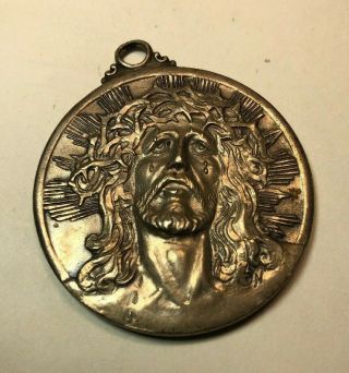 Vintage Lrg Creed Sterling Silver Guadalupe Pilgrimage Shrine Medal Jesus Charm