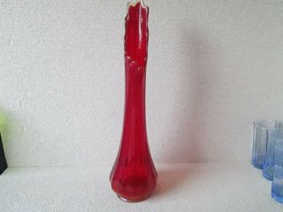 Vintage 19.  5 " Tall Red Amberina Viking Art Glass Large Swung Retro Vase