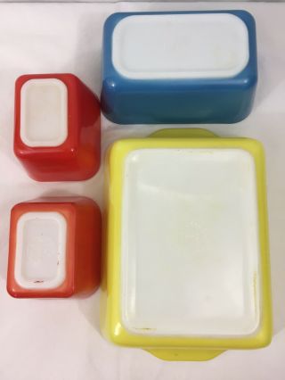 VTG Pyrex 8 Piece Refrigerator Dish Set Primary Colors 501B 502B 503B With Lids 7