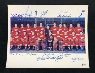 Vintage 1954 - 55 Detroit Red Wings Team Signed 11x14 Photo Beckett Howe