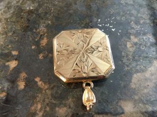 Antique vintage gold filled locket pendant unusual shape w etched floral design 3