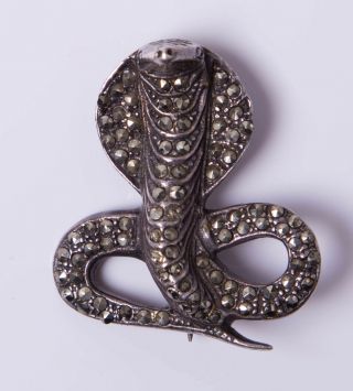 Vintage Silver & Marcasite Cobra Snake Brooch
