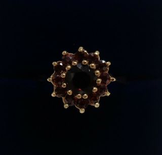 Vintage Garnet Cluster Ring 9ct Yellow Gold - Size L 1/2 (us 6) - 2.  5 Grams