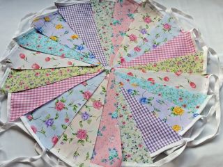 Fabric Bunting Wedding Vintage Shabby Chic Handmade Floral Lace 30m 60m 100/200f 2