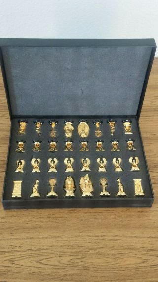 Rare Franklin King Tut Egyptian 24k Gold plated Chess Set w/ Glass Top 5