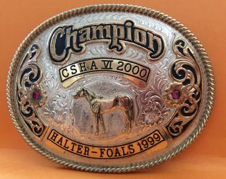 Vtg Gist Sterling Silver C.  S.  H.  A.  2000 Champion Horse Foal Trophy Belt Buckle