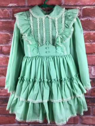 Vintage Mary Louise Girl’s Dress Green Ruffles And Lace Size 6x