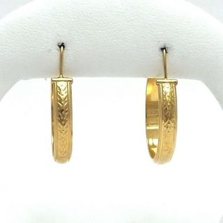 Vintage 18k Gold 750 Italy Raised Design Sleeper Endless 1 - 1/8 " Hoop Earrings