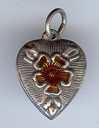 Vintage Sterling Silver Enamel Flower Puffy Heart Charm