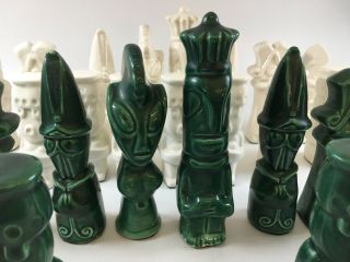 Chess Set Tiki Alien Porcelain Vintage Mid Century Modern Rare Cream Green Help?