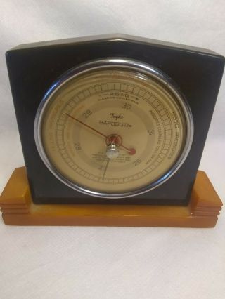 Vintage Taylor Baroguide Bakelite Barometer Marble Brown Butterscotch Base