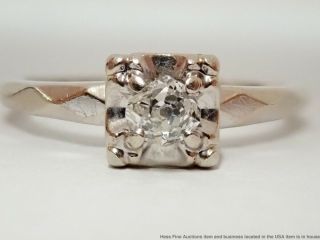 0.  2ct Old Mine Cut Diamond 14k White Gold Antique Art Deco Ladies Solitaire Ring