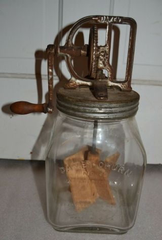 Vintage Dazey No.  40 Butter Churn W/ Wood Paddles Glass Jar Made In Usa