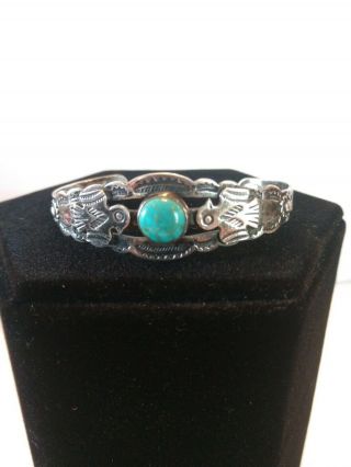 Vintage Navajo Sterling Silver Old Pawn Ocean Blue Turquoise Cuff Bracelet