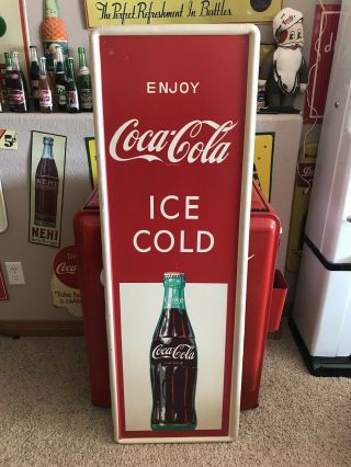 Vintage 1960’s Enjoy Coca Cola Coke Bottle Metal Sign Vertical 54 X 18