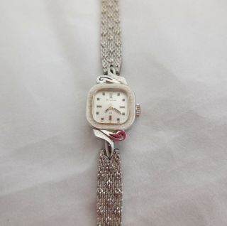 Vintage Ladies Bulova Watch Solid 14k White Gold 23j N - 3