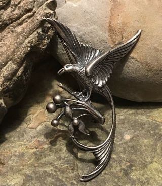 Vintage Sterling Silver Exotic Bird Brooch And Pendant 925